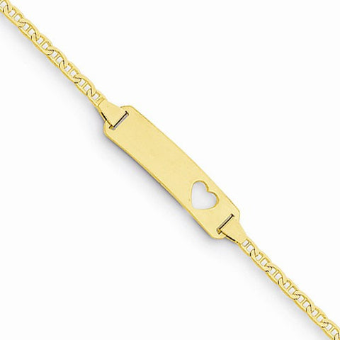 14K Yellow Gold Anchor Link Baby Id Plate with Cut-Out Heart Bracelet