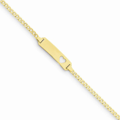 14K Yellow Gold Curb Link Baby Id Plate with Cut-Out Heart Bracelet