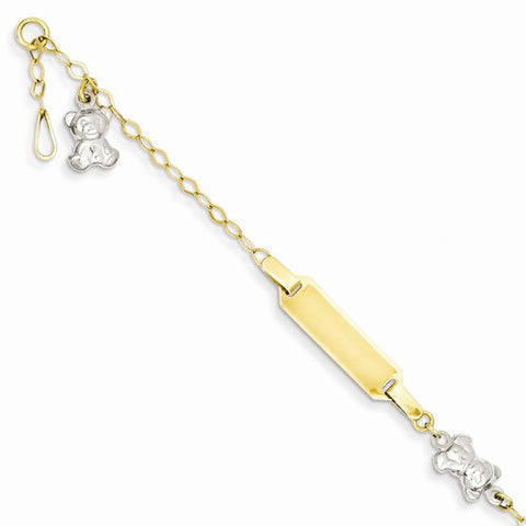 14K White and Yellow Gold Polished Teddy Bear Id Baby Bracelet