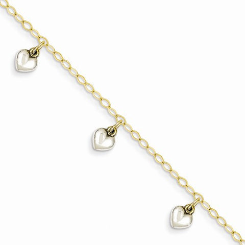 14K White and Yellow Gold Polished Dangle Heart Baby Bracelet