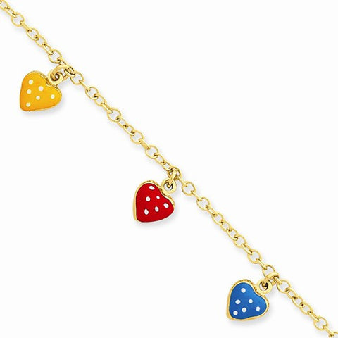 14K Yellow Gold Enameled Heart Adjustable Child Bracelet
