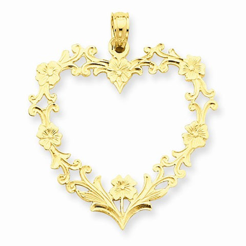 14k Gold Large Floral Heart Pendant, Pendants for Necklace