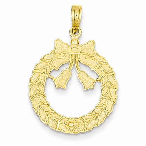14k Gold Satin & Polished Christmas Wreath Pendant, Pendants for Necklace