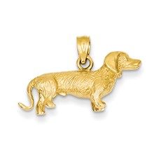 14k Gold Solid Polished 3-Dimensional Wire Haired Dachshund Charm hide-image