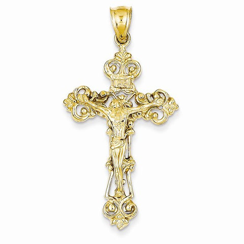 14k Gold INRI Fleur De Lis Crucifix pendant, Stylish Pendants for Necklace