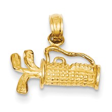 14k Gold Solid Polished 3-Dimensional Golf Bag with Clubs Charm hide-image