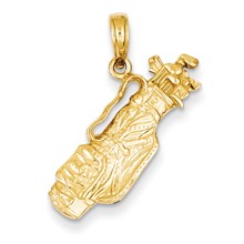 14k Gold Solid Polished Open-Backed Golf Bag with Clubs Charm hide-image