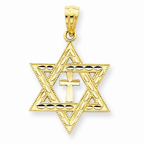 14k Gold Diamond-cut Star of David w/Cross Pendant, Pendants for Necklace