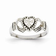 14k White Gold Child's Polished & Diamond-Cut Claddagh Ring