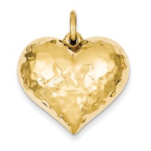 14k Gold Hollow Polished Hammered Medium Puffed Heart Charm hide-image
