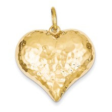 14k Gold Hollow Polished Hammered Large Puffed Heart Charm hide-image