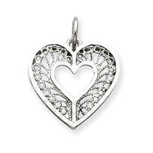 14k White Gold Solid Diamond-cut Fancy Filigree Heart Charm hide-image