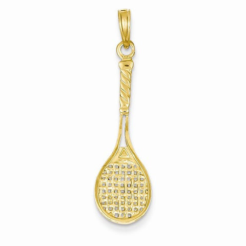 14k Gold Solid Polished 3-Dimensional Tennis Racquet pendant, Charm