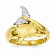 14k Two-tone Polished Dolphin Ring