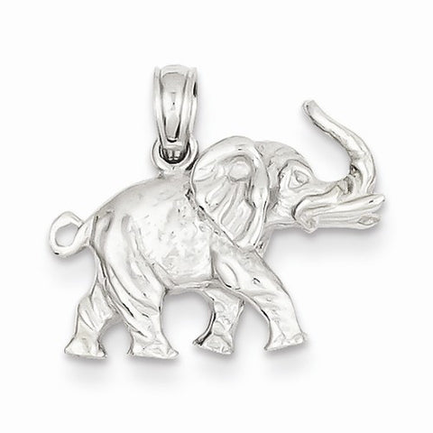 14k White Gold 3-D Elephant Profile w/Tusk Pendant, Pendants for Necklace