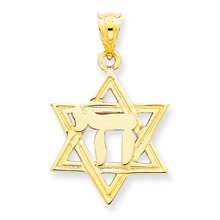 14k Gold Solid Polish Chai in Star of David Charm hide-image