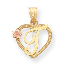 14k Gold Two-Tone Initial T in Heart Charm hide-image