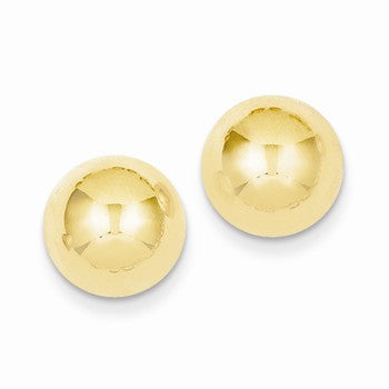 14k Yellow Gold Polished 10mm Half Ball Post Earrings