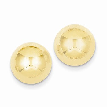 14k Yellow Gold Polished 12mm Half Ball Post Earrings