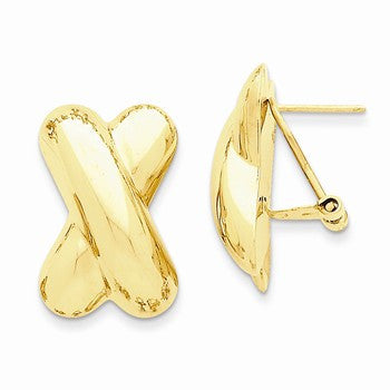 14k Yellow Gold Polished X Omega Back Post Earrings