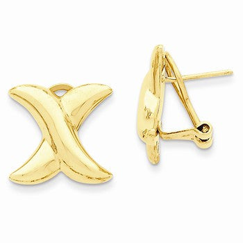 14k Yellow Gold Polished X Omega Back Post Earrings