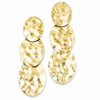 14k Yellow Gold Polished Hammered Dangle Earrings