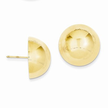 14k Yellow Gold Polished 20mm Half Ball Post Earrings