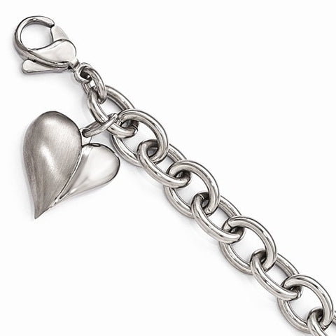 Titanium Rolo Puffed Heart Brushed & Polished Bracelet