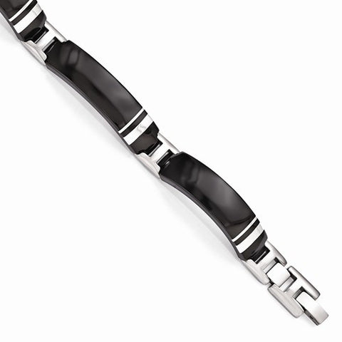 Black Titanium & Sterling Silver Polished Bracelet