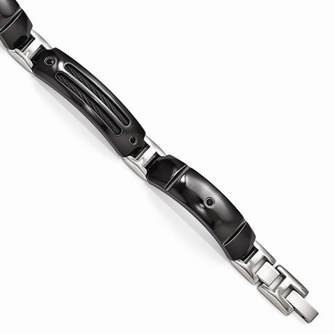 Black Titanium Cable Black Spinel Sterling Silver Bezel Bracelet