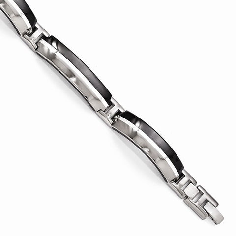 Black Titanium & Sterling Silver Polished Link Bracelet