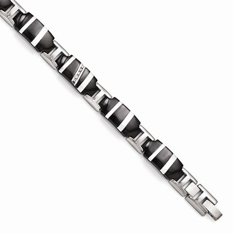 Black Titanium & Sterling Silver Polished Diamond Bracelet