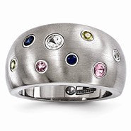 Titanium Multi-color Sapphire with Sterling Silver Bezels 12mm Ring