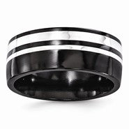 Black Titanium & Sterling Silver 9mm Polished Wedding Band