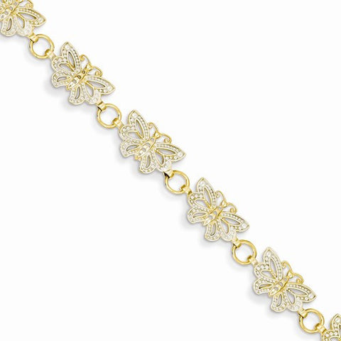 14K Yellow Gold with Rhodium Butterfly Bracelet