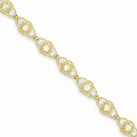 14K Yellow Gold with Rhodium Diamond-Cut Circles Bracelet
