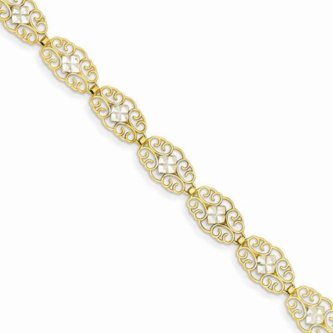 14K Yellow Gold with Rhodium Diamond-Cut Marquise Bracelet