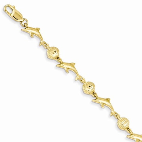 14K Yellow Gold Dolphin and Shell Bracelet