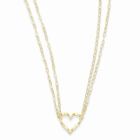 14K Yellow Gold Adjustable Double Strand Heart Ne Necklace