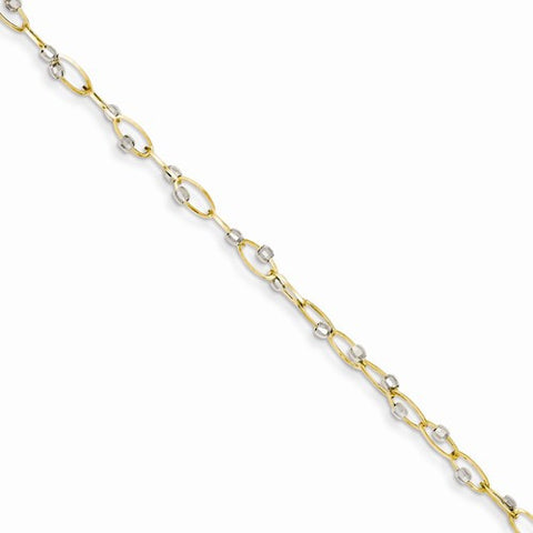 14K White and Yellow Gold Oval Link & Bead Bracelet