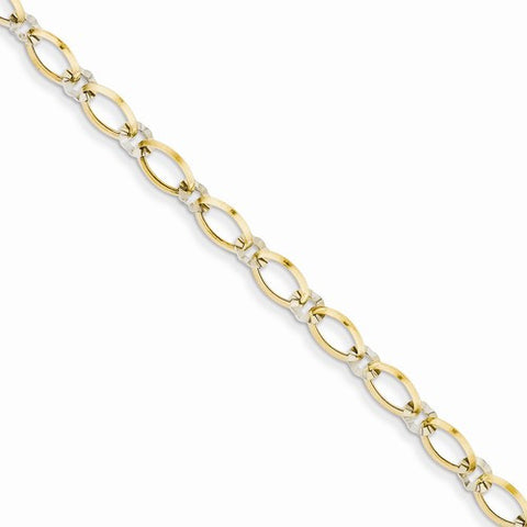 14K White and Yellow Gold Oval and Diamond-Cut Circle Bracelet