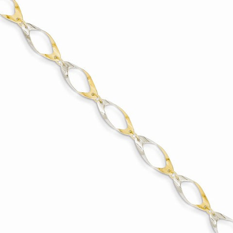 14K Yellow Gold with Rhodium Oval Link Chain Bracelet