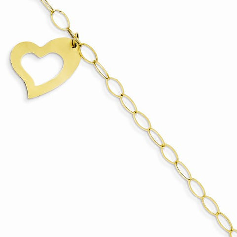 14K Yellow Gold Oval Link Open Chain with Heart Bracelet