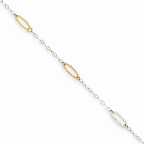 14K Tri-Color Gold Oval Link Bracelet