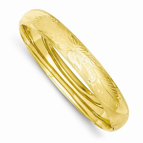 14K Yellow Gold Florentine Engraved Hinged Bangle Bracelet