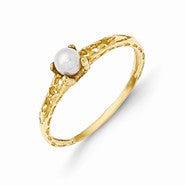 14k Yellow Gold 3mm Cultured Pearl Birthstone Baby Ring