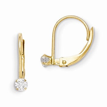 14k Yellow Gold Leverback 3mm CZ Earrings