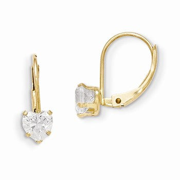 14k Yellow Gold Leverback 4mm Heart CZ Earrings