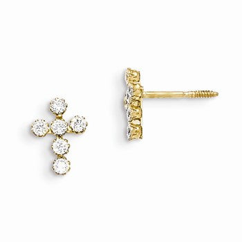 14k Yellow Gold CZ Cross Earrings