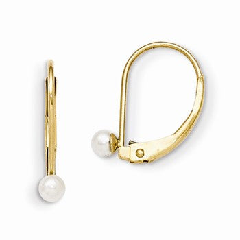 14k Yellow Gold Leverback 3mm Cultured Pearl Earrings
